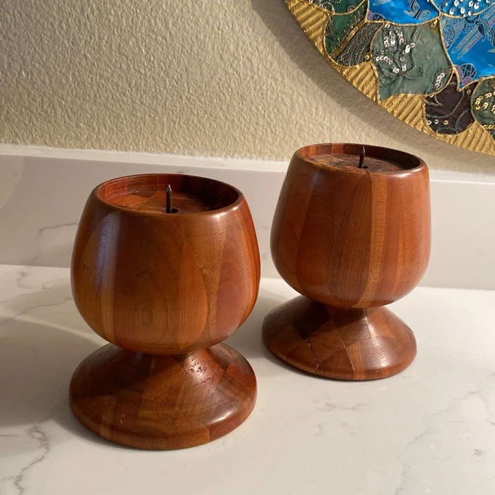 Vintage Wooden Candleholders Set of 2